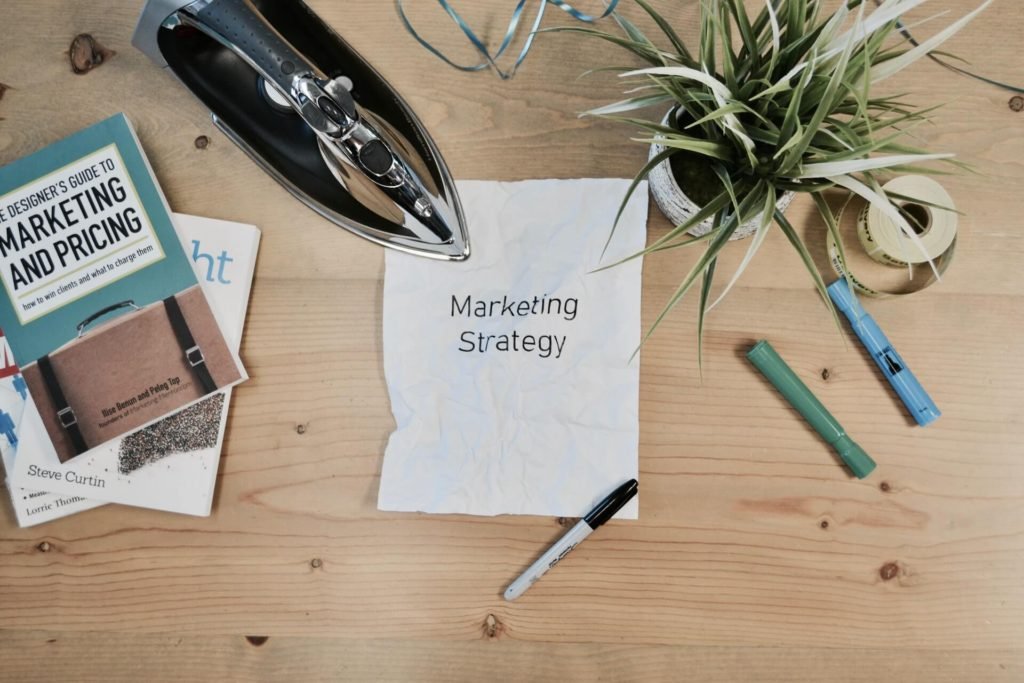marketing strategy working tools on desk