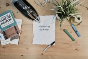 marketing strategy working tools on desk